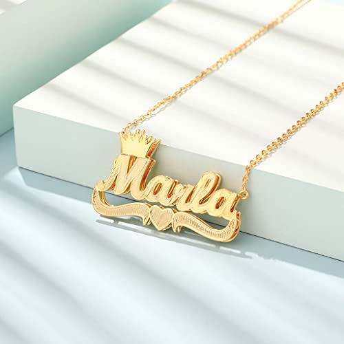 Custom Name Necklace Double Plated Name Necklace Personalized Name Plate Necklaces Name Necklaces for Women 18k Gold Plated Nameplate Pendant - color: Style 11