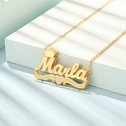 Custom Name Necklace Double Plated Name Necklace Personalized Name Plate Necklaces Name Necklaces for Women 18k Gold Plated Nameplate Pendant - color: Style 11