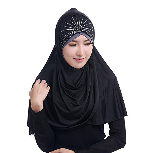 Women Soft One Piece Hijab Long Muslim Turban Islamic Full Head Scarf - color: Black