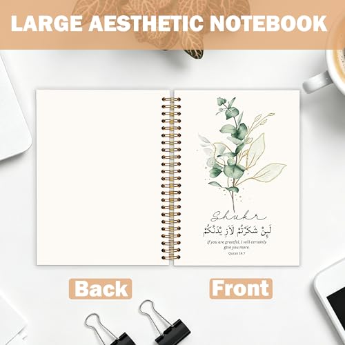 Islamic Gratitude Notebook Journal for Women, Muslim Islamic Gifts, Eucalyptus Quran Religious Prayer Hardcover Spiral Notebook for Work Note Taking 5.5x8.3 in - color: Quran 14:7 white