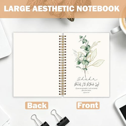 Islamic Gratitude Notebook Journal for Women, Muslim Islamic Gifts, Eucalyptus Quran Religious Prayer Hardcover Spiral Notebook for Work Note Taking 5.5x8.3 in - color: Quran 14:7 white