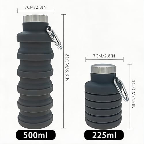 YCT Collapsible Water Bottle 17oz（500ml），Travel Portable Sport Water Bottle，Reusable Silicone Foldable Water Bottles for Gym Camping Hiking (Purple+Blue) - color: Purple+Blue, style: Retractable