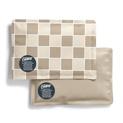 Fit & Fresh Cool Coolers 2 Pack Soft Ice for Lunch Bags, Flexible Stretch Nylon, Durable, Reusable Lunch Box Ice Packs, Soft Ice, Reusable Freezer Packs, Lunch Ice, Easy to Clean, Taupe Checkerboard - color: Taupe Checkerboard (2 Pack), size: Standard