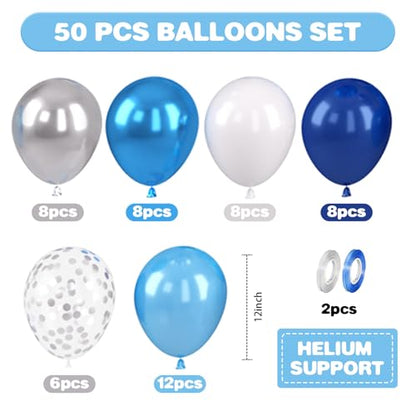 Blue Silver Balloons for Boys Baby Shower Gender Reveal Mens Birthday Party - color: Blue Silver, size: 50 Pcs