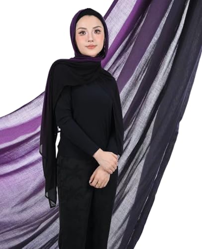 Special Ombre Modal Cotton Hijab Scarf for Women, Graceful Gradient Muslim Head Scarfs - color: Ombre Purple