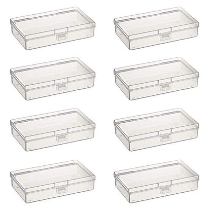 8 Pieces Rectangular Clear Plastic Organizer Box, 135 x 80 x 30 mm | 135 x 80 x 30 mm, Hinged Lids, For Small Items, Craft Projects - size: 135 x 80 x 30 mm
