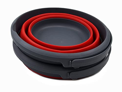SAMMART 5.5L (1.4 Gallon) Collapsible Plastic Bucket - Foldable Round Tub - Portable Fishing Water Pail - Space Saving Outdoor Waterpot (Grey/Crimson (Set of 2)) - color: Grey/Crimson (Set of 2)