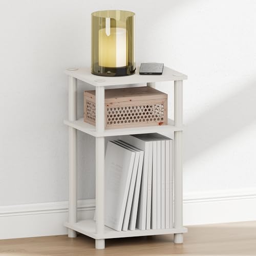 Furinno Just Turn-N-Tube Open Storage Nightstand, 1 Pack, 3-Tier, White/White - color: White/White, size: 1-Pack