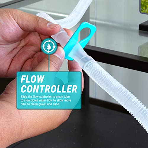TERA PUMP - TRFTCLN-XL BPA-Free Gravel Cleaner Aquarium Water Changer | Clip, Suction Cup, Flow Managing Clip, Quick & Easy Assembly, Long 120 inch Nozzle Manual Water Pump, ( 20-50 Gallon Tank ) - size: X-Large
