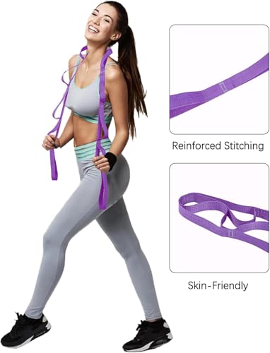10 Loop Yoga Stretching Strap for Physical Therapy - Non-Elastic Exercise Band for Pilates, Yoga, Stretching for Women & Men - color: Purple