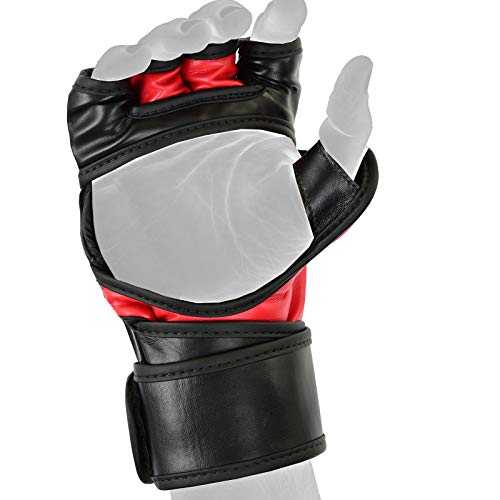 Be Smart Auth. Rex Leather MMA Grappling Gloves Boxing Punch Bag UFC Gel Tech Muay Thai (Black & Red, Small)