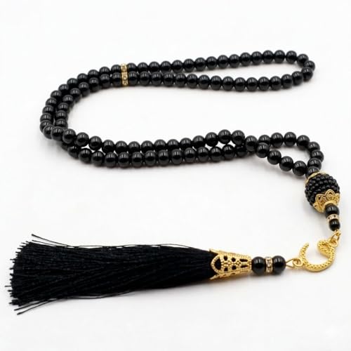 Black Portable Prayer Mat with Gift Box & Tasbih - Prien Turkish Islamic Prayer Rug for Men & Women - Travel Janamaz for Office & Commute - Washable & Foldable Mubarak Design - color: Black