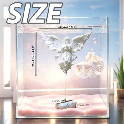 Floating Fish Tank Decorations,Aquarium Angel Decor - White Angel Ornament with Simulated Stone Weight,Betta Fish Tank Decorations,Cool Aquarium Decor for Beginner Fish Tanks