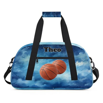 Personalized Basketball Sports Bag, Watercolor Blue Galaxy Starry Sky | Personalized Named Practice Travel Overnight Training Bag - color: Color 16