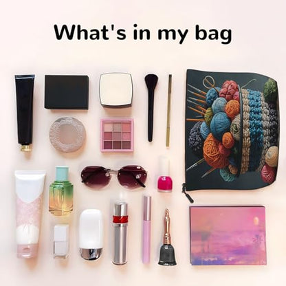 Colorful Yarn Basket Knitting Tools Fake Hemp Makeup Bag Travel Bags Toiletry Pouch With Zipper 9.45 X 6.7 In - color: Colorful Yarn Basket Knitting Tools