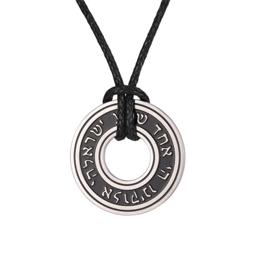 TEAMER Shema Yisrael Necklace Jewish Prayer Hear O Necklace Stainless Steel Hebrew Pendant Religious Vintage Jewelry for Men Women - style: Rope Chain