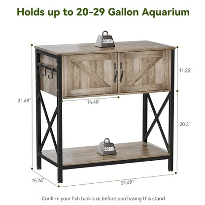 Petrova 20-29 Gallon Fish Tank Stand, Metal Double Aquarium Stand with Storage Cabinet, Heavy Duty 31.5" L* 16.54" W Tabletop, 330LBS Capacity, Rustic Brown - color: Brown, size: 31.5" L x 16.5" W x 31.5"H