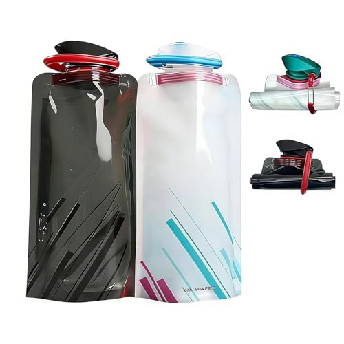 Collapsible Water Bottles for Travel – 24oz Foldable Water Bottle with Leakproof Lid, Portable Reusable BPA-Free Water Bottle for Hiking,Sports,Camping,Biking - color: White+Black