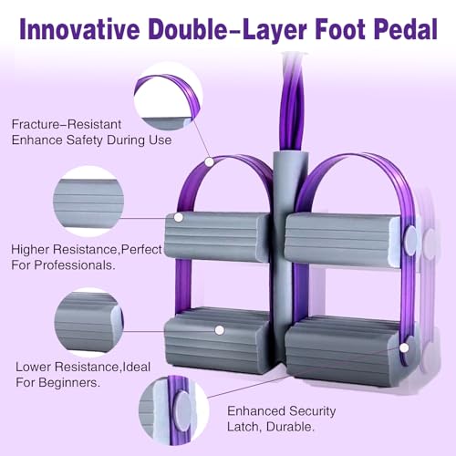 Resistance Bands with Handles, 6 Tube Pedal Resistance Band for Exercise, Dual Pedal Adjustable Resistance, Ab Roller Handle Full Body Home Workout Equipment for Abs, Legs, Arms, Women - color: Purple