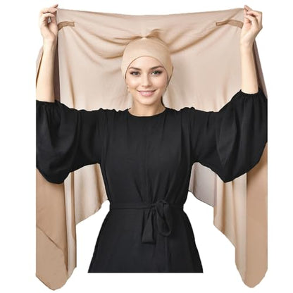 Instant Chiffon Hijab Set 3-in-1 Hijabs Scarf with Built-in Magnets and Undercap Head Wraps with Modal Cap - color: Almond 14#