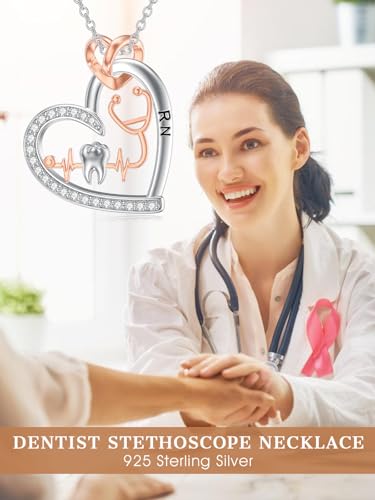 Graduation Gifts for Women 925 Sterling Silver Compass/Graduation/Vet/Cross/Stethoscope Necklace for Women - color: Stethoscope-Dentist