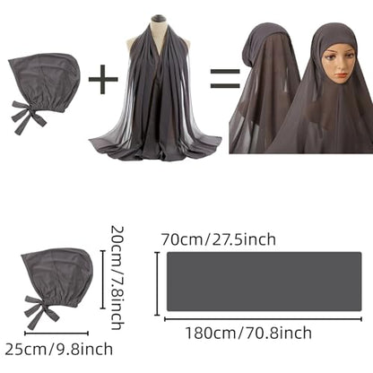 Yeieeo Instant Chiffon Hijab with Undercap (Tube or Bandage Cap), Breathable, no sweat buildup,Solid Chiffon Head Wraps - color: Dark Gray