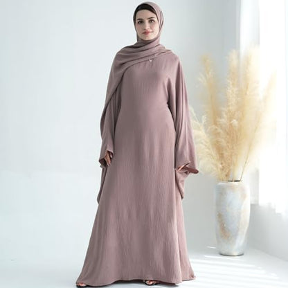Women Muslim Abaya Dress 1Piece Bat Sleeve Islamic Maxi Robe Fashion Jilbab for Women Eid Kaftan Muslim Robe - color: Ash Pinka, size: Medium