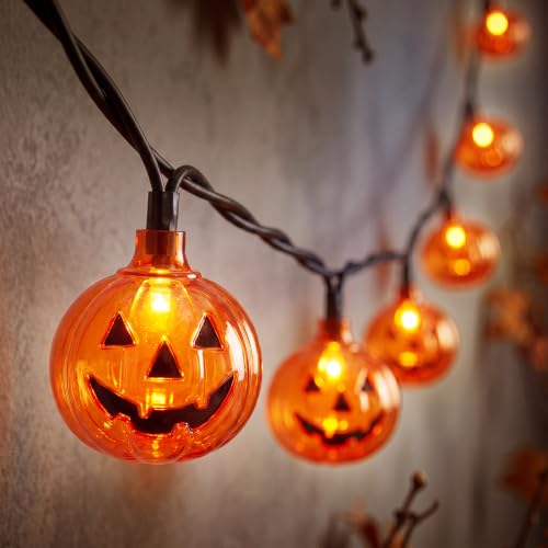 8.5Ft Halloween Pumpkin String Lights, 10 LED Jack-O-Lantern Lights | IP44 waterproof, UL-Listed, 8in Bulb Spacing, End-to-end Connectable, for Home Party Porch Patio Garden Halloween Decor - color: Clear Pumpkin