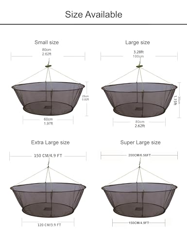 Foldable Fish Catching Net, Hand Cast Cage for Shrimp and Crab - size: Top Dia:59" Bottom Dia:47.2"