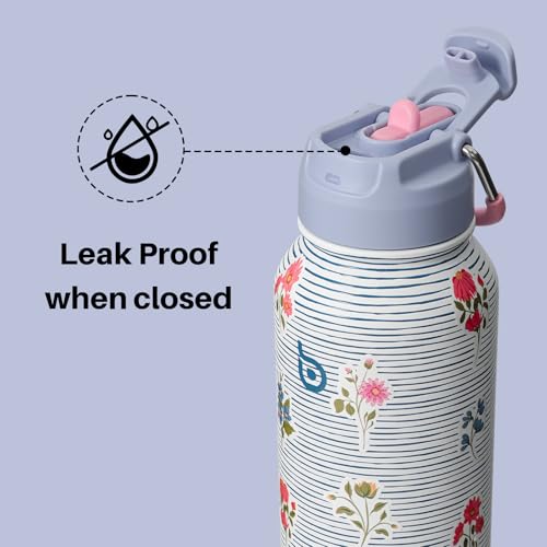 BOTTLE BOTTLE 32oz Insulated Water Bottle with Pill Box | Stainless Steel,Sport Water Bottle, with Straw Dual-use Lid and Pill Box, Design for Gym - color: Riviera Bloom