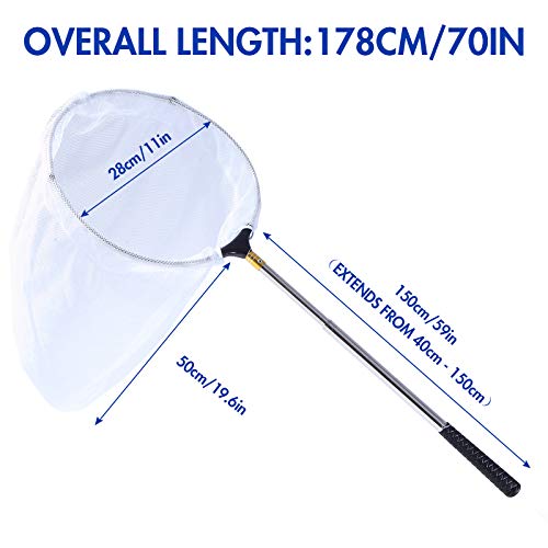 Telescopic Butterfly Net, Stainless Steel Extendable Fishing, 15 in - 70 in Insect Toy Nets for Kids and Family (Silver)