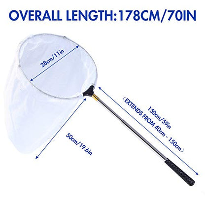 Telescopic Butterfly Net, Stainless Steel Extendable Fishing, 15 in - 70 in Insect Toy Nets for Kids and Family (Silver)