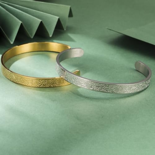 VASSAGO Islamic Gifts Ayatul Kursi Bracelet for Women Men Muslim Quran Allah Openable Bangles Ayatul Kursi Arabic Calligraphy Cuff Bracelet Islam Islamic Jewelry Eid Gifts - color: silver islamic bracelet