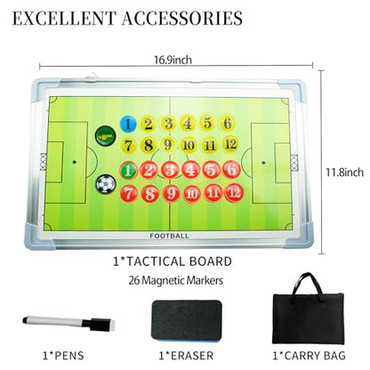 Soccer Coaching Board with Magnetic Pieces, Dry Erase Markers, Soccer Tactical Presentation Clipboard for Soccer Coaches - Durable, Magnetic, Perfect Size
