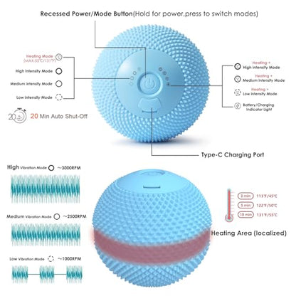 Heating Vibrating Massage Ball with 7 Modes & Memory Function for Myofascial Release, Deep Tissue and Trigger Point Muscle Therapy - Targets Back, Hip, Leg, Neck & Foot (Blue) - color: Blue