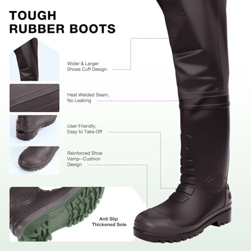 Lekesky Fly Fishing Chest Waders with Boots for Men Women, US Sizes 5–14,2-Ply Nylon/Pvc Waterproof Waders - color: Brown, size: M6/W8