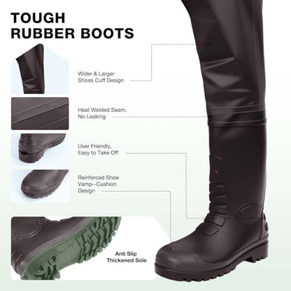 Lekesky Fly Fishing Chest Waders with Boots for Men Women, US Sizes 5–14,2-Ply Nylon/Pvc Waterproof Waders - color: Brown, size: M8/W10