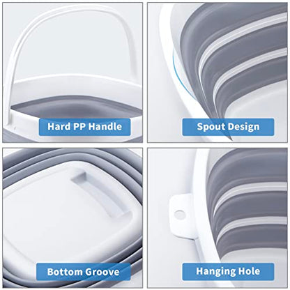 2 Pack Collapsible Buckets 10L 2.6 Gallon Cleaning Bucket Mop Bucket Folding Foldable Portable Small Plastic Water Supplies for Outdoor Garden Camping Fishing Car Wash Space Saving Square Grey Blue - color: 2 Pack - Blue+grey - 10l