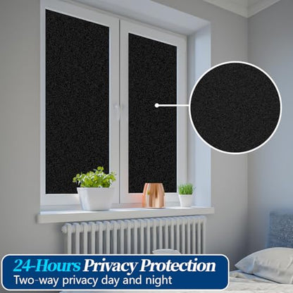 Bloss Blackout Window Film Privacy, 100% Sun Blocking Privacy Film for Glass, Removable Room Darkening Black Out Window Tint, Static Cling Frosted Glass Film (Black/Matte, 17.7" x 78.7") - color: Black - Matte, size: 17.7 x 78.7 Inch