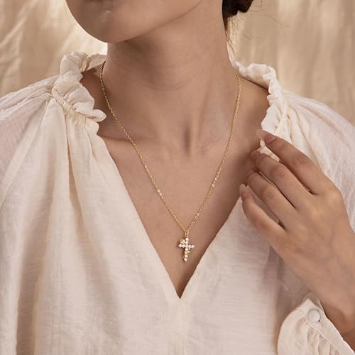 Robaice Upgraded Crown Cross Necklace for Women, 14K Gold Plated - color: C Flower Cross, Gold