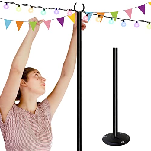 10ft String Light Pole for Hard Surfaces, Light Pole for Outdoor String Light, Perfect for Garden, Backyard, and Patio Lighting Stand for Parties, Wedding - Matte Black Finish - 1 Pack - style: 1 Pole for Hard Surfaces