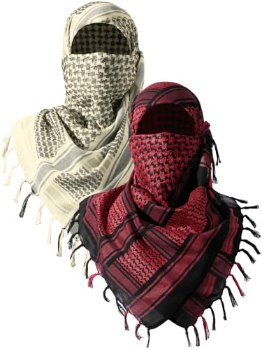 FREE SOLDIER Scarf Military Shemagh Tactical Desert Keffiyeh Head Neck Scarf Arab Wrap with Tassel for Men Women - color: Tan and Dark Red