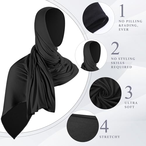 Handepo 2 Pcs Instant Hijab Jersey Hijab for Women Muslim Head Scarf Soft Lightweight Long Stretch Scarf Shawl Wrap - color: Black, Dark Gray