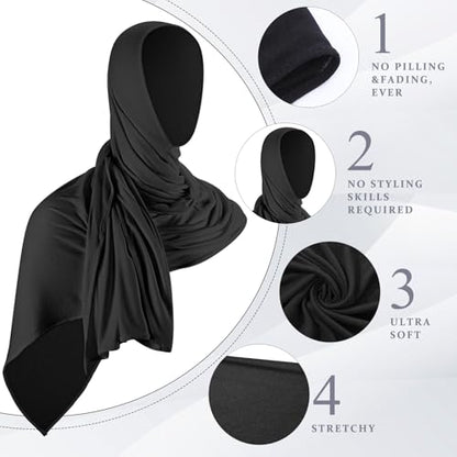 Handepo 2 Pcs Instant Hijab Jersey Hijab for Women Muslim Head Scarf Soft Lightweight Long Stretch Scarf Shawl Wrap - color: Black, Dark Gray