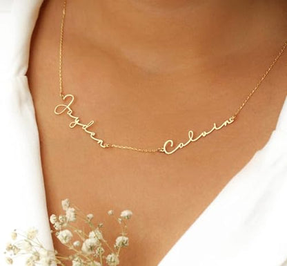Ajiangwu 18K Gold Plated Name Necklace Personalized,Multiple Custom Name Necklace Family Necklace with Kids Names Customized Choker Necklace for Women - color: 2 Names