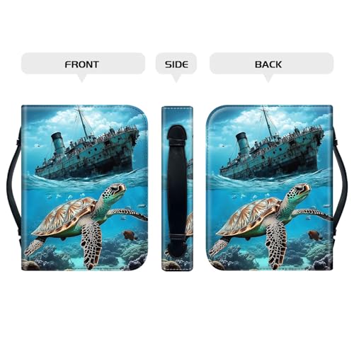 PU Leather Bible Cover with Handle & Pockets, Large Capacity Bible Case, Water-Resistant Scripture Organizer Bag with Bonus Card Holder, Christian Gift for Women & Men, Majestic Sea Turtle - color: Majestic Sea Turtle