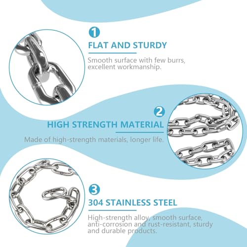 Heavy Duty Stainless Steel Chain, Hanging Safety Link Chain Fitness Chain Weight Lifting Chains with Carabiners for Home Gym Hammock Swing Hanging Chair Punching Bags - color: 1 Stainless Steel Chain + 2 Carabiners