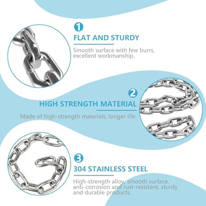 Heavy Duty Stainless Steel Chain, Hanging Safety Link Chain Fitness Chain Weight Lifting Chains with Carabiners for Home Gym Hammock Swing Hanging Chair Punching Bags - color: 2 Stainless Steel Chain + 4 Carabiners