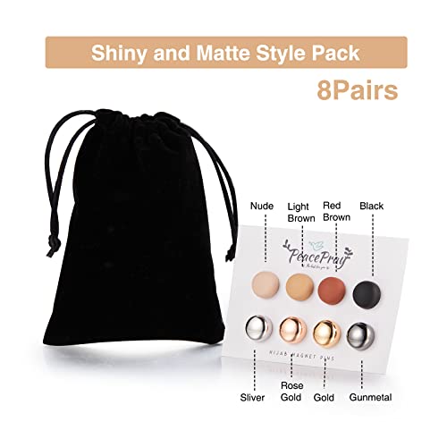 PeacePray 8 Pairs Premium Strong Hijab Magnetic Pins, No-Snag Multi-Use Hijab Magnets, Professional Pinless Magnetic Hijab Pins, Shiny and Matte Style Pack - color: Matte and Shiny Packs