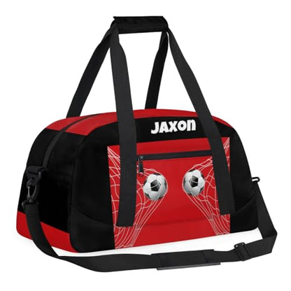Custom Name Sports Duffel Bags Boys Weekender Bag Black Red Soccer | Personalized Named Practice Travel Overnight Training Bag - color: Color 21
